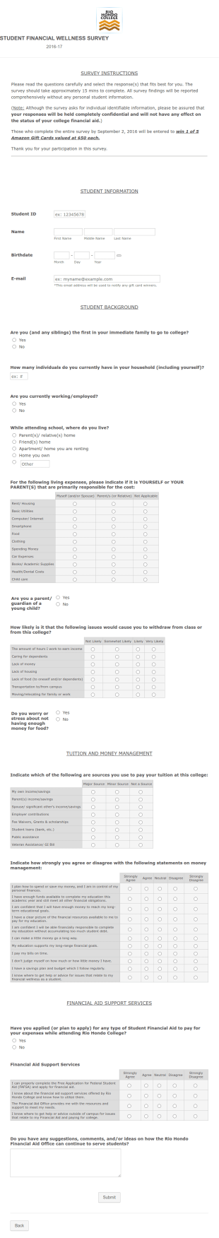 Student Financial Wellness Survey Form Template