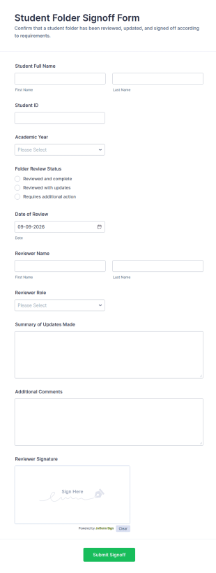 Student Folder Signoff Form Template