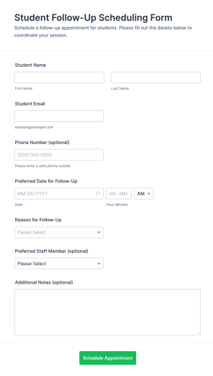 Student Follow Up Scheduling Form Template