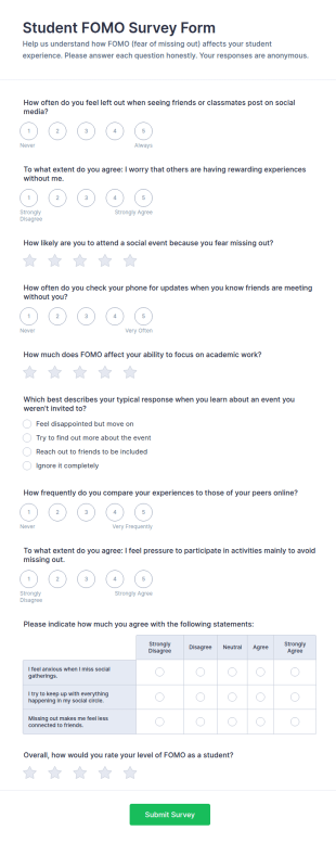 Student FOMO Survey Form Template