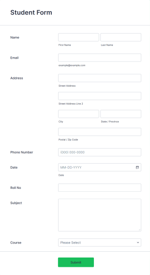 Student Form Template