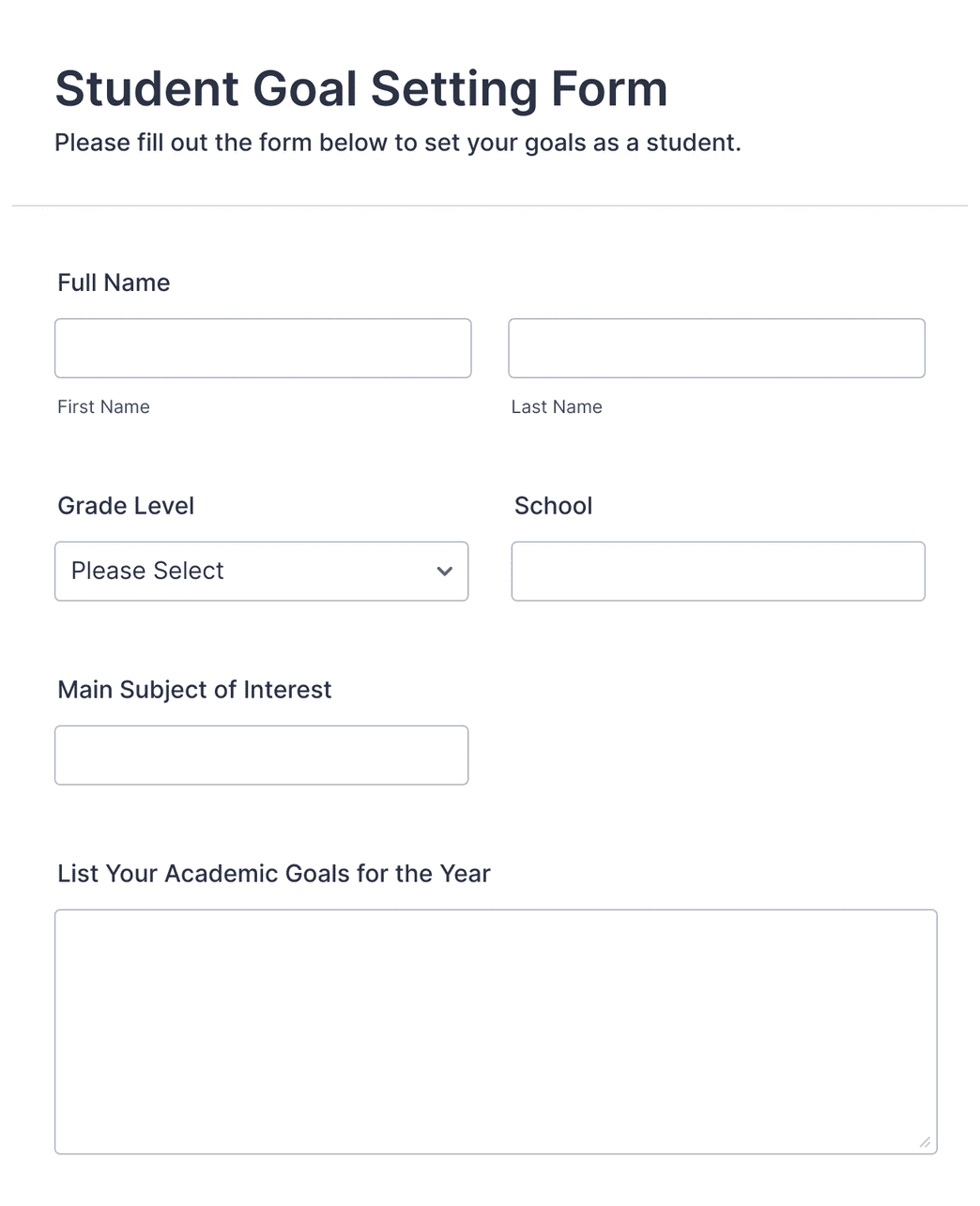 Student Goal Setting Form Template | Jotform