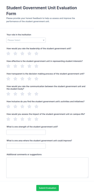 Student Government Unit Evaluation Form Template