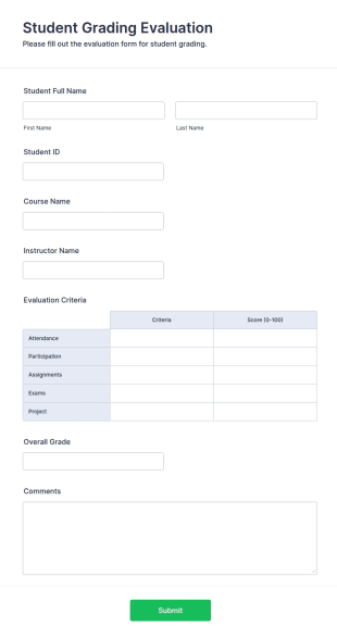 Student Grading Evaluation Form Template