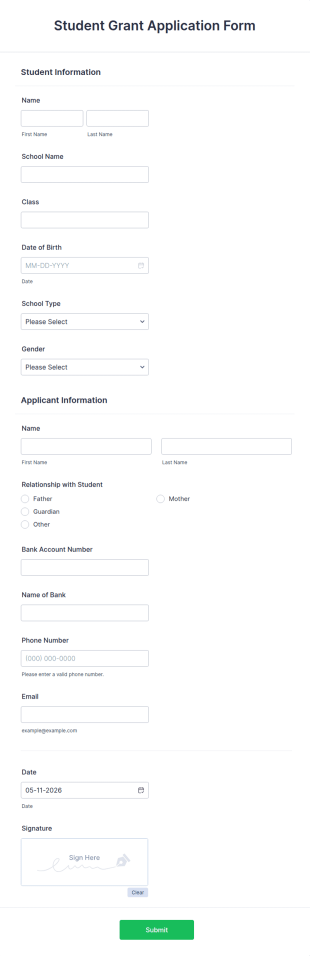 Student Grant Application Form Template