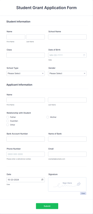 Student Grant Application Form Template