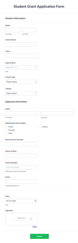 Student Grant Application Form Template