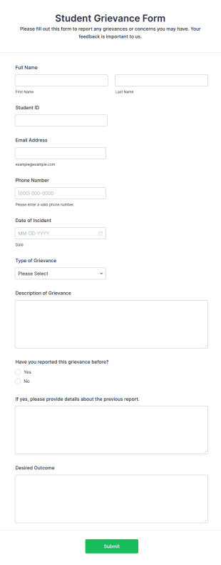 Student Grievance Form Template