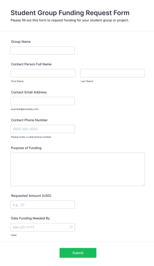 Student Group Funding Request Form Template