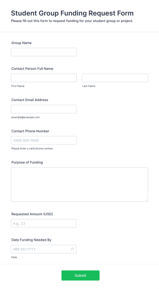 Student Group Funding Request Form Template