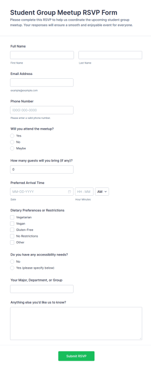 Student Group Meetup RSVP Form Template