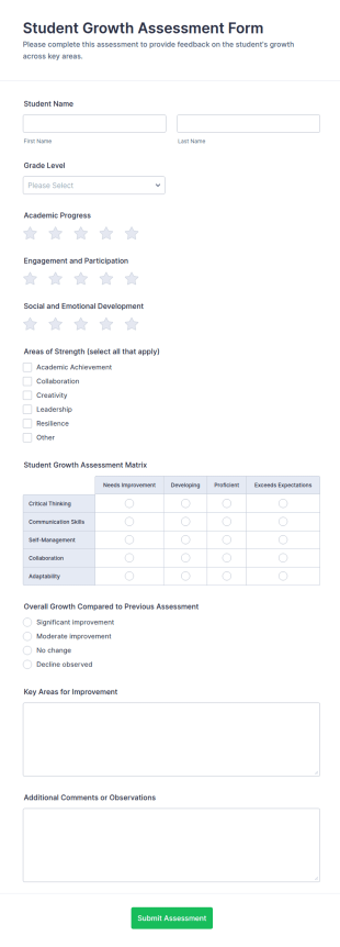 Student Growth Assessment Form Template