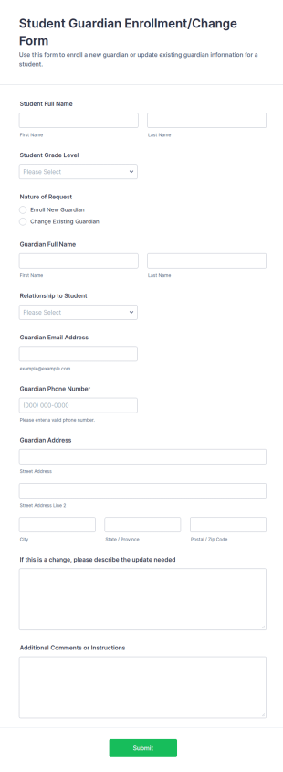 Student Guardian Enrollment Or Change Form Template