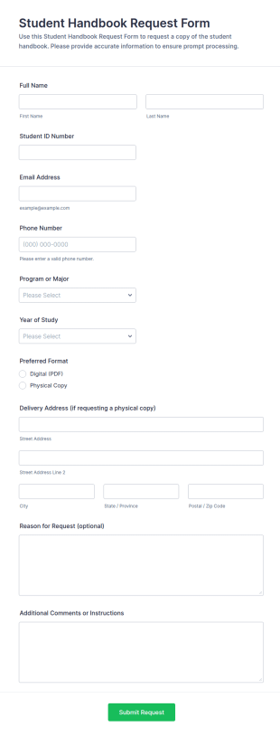 Student Handbook Request Form Template