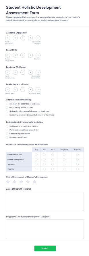 Student Holistic Development Assessment Form Template