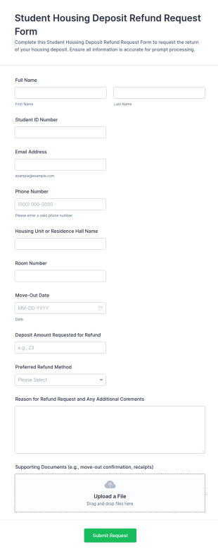 Student Housing Deposit Refund Request Form Template