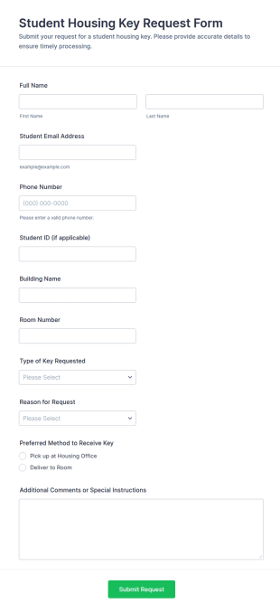 Student Housing Key Request Form Template