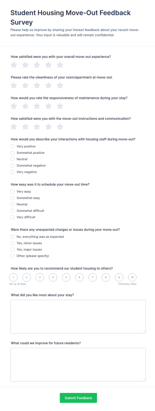 Student Housing Move Out Feedback Survey Form Template