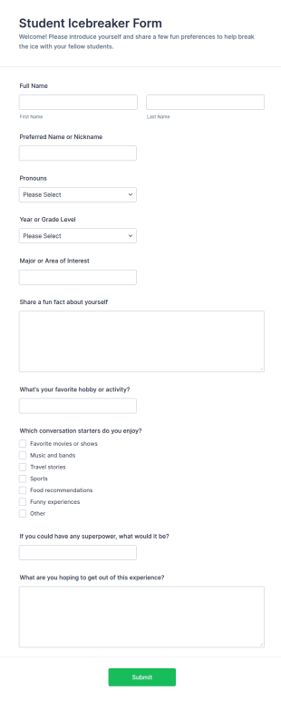 Student Icebreaker Form Template