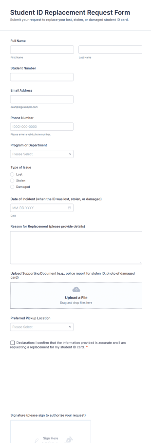 Student ID Replacement Request Form Template