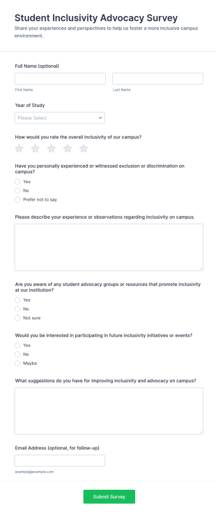 Student Inclusivity Advocacy Survey Form Template