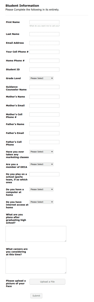 Student Contact Information Form Template