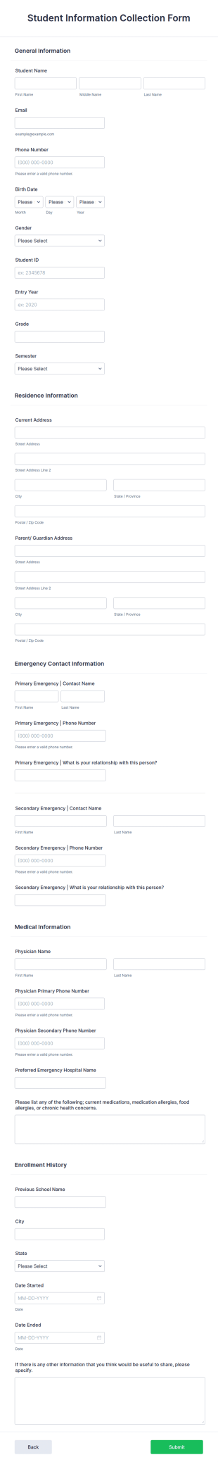 Student Information Collection Form Template