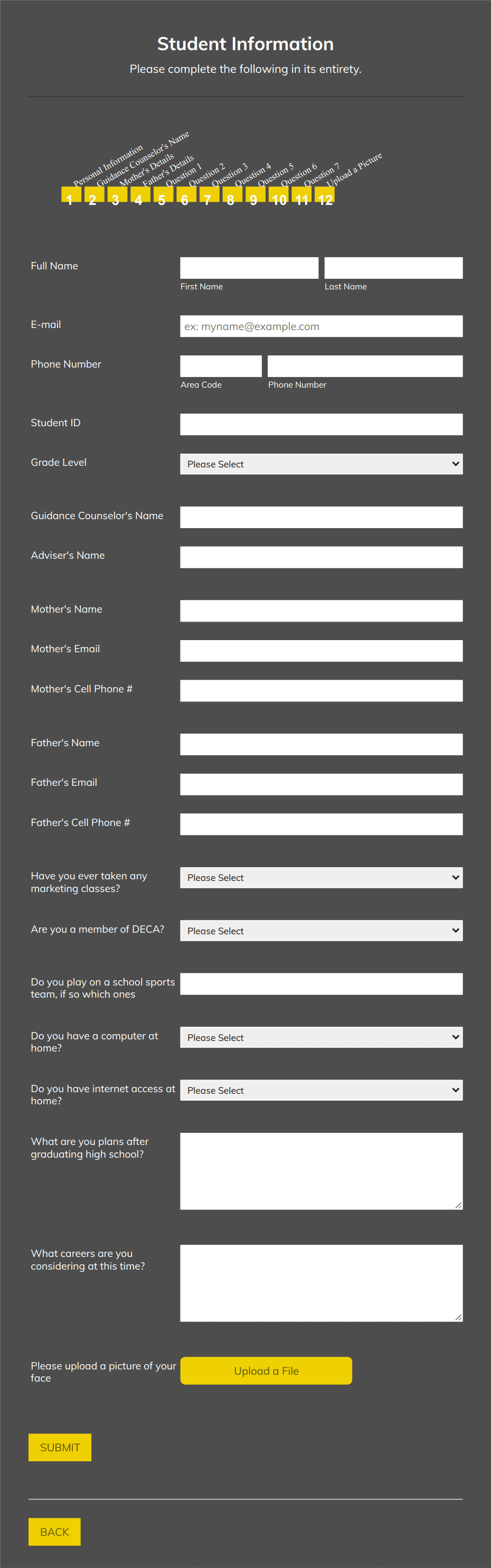Student Information Form - Dark and Responsive Form Template | Jotform