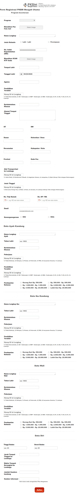 Student Information Form In Indonesian