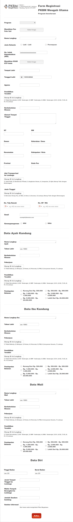 Student Information Form In Indonesian