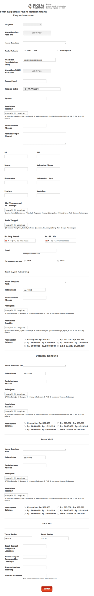 Student Information Form In Indonesian