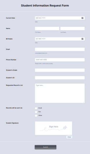 Student Information Request Form Template