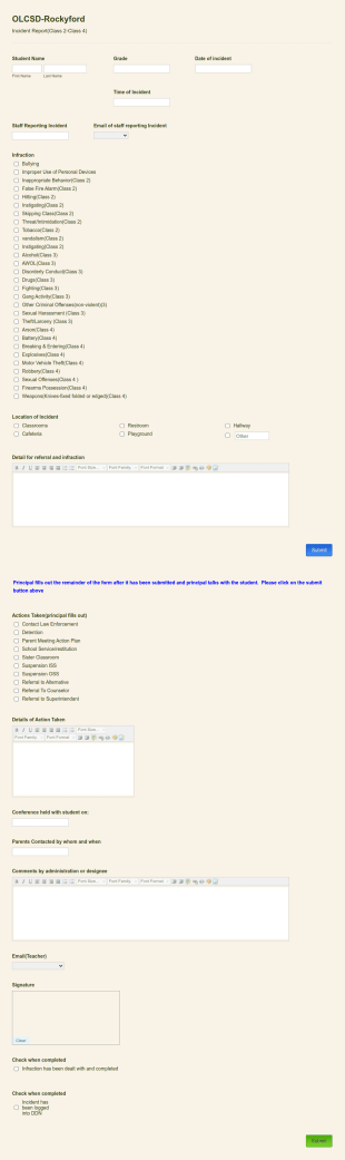 Student Infraction Report Form Template