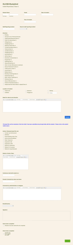 Student Infraction Report Form Template