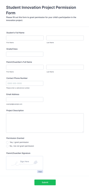 Student Innovation Project Permission Form Template