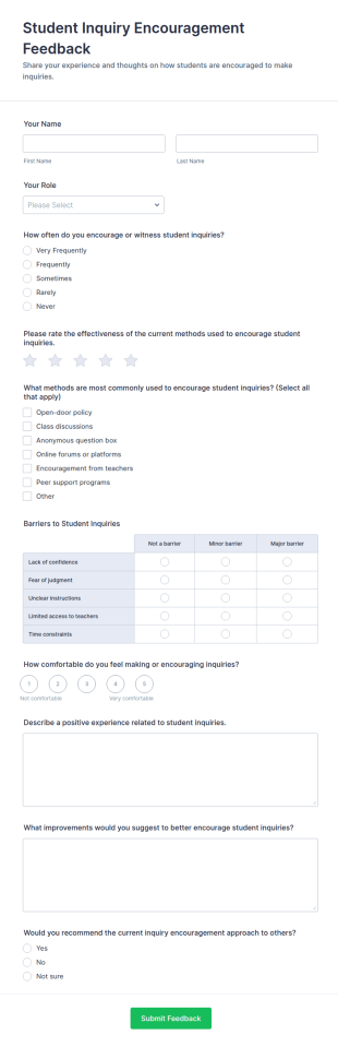 Student Inquiry Encouragement Feedback Form Template