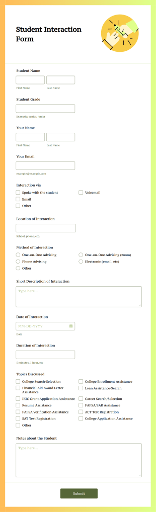 Student Interaction Form Template
