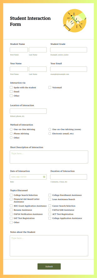 Student Interaction Form Template