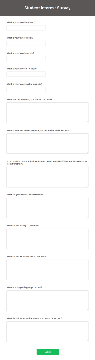 Student Interest Survey Form Template