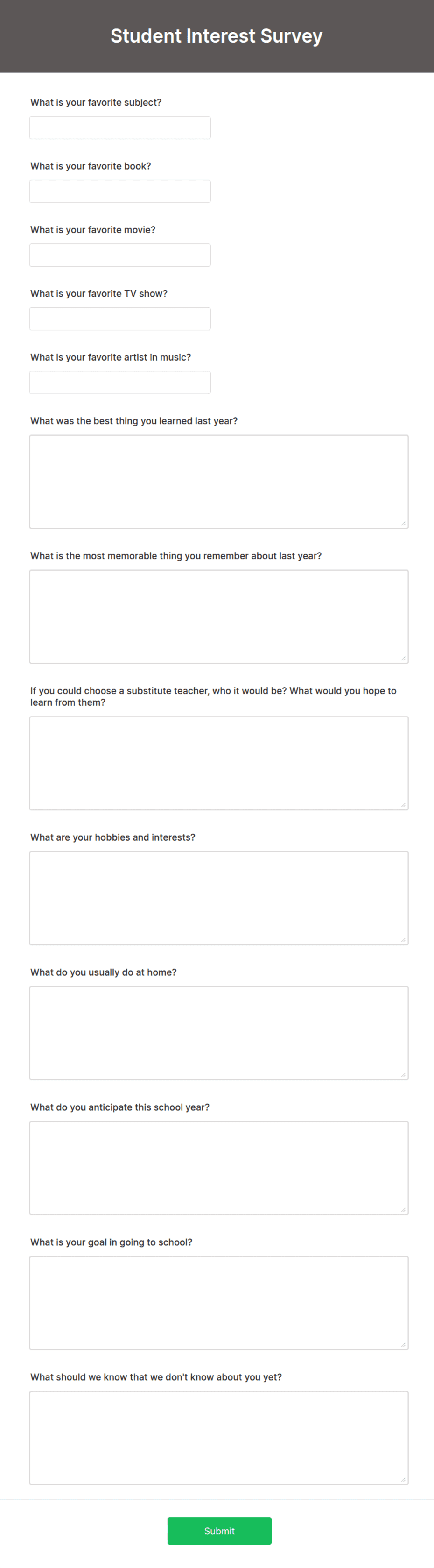 Student Interest Survey Form Template | Jotform