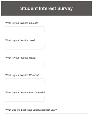 Student Interest Survey Form Template