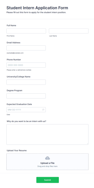 Student Intern Application Form Template