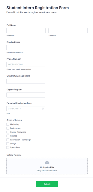 Student Intern Registration Form Form Template