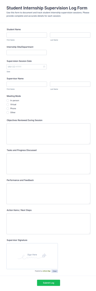 Student Internship Supervision Log Form Template