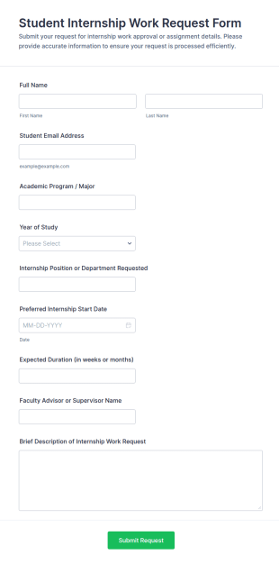 Student Internship Work Request Form Template