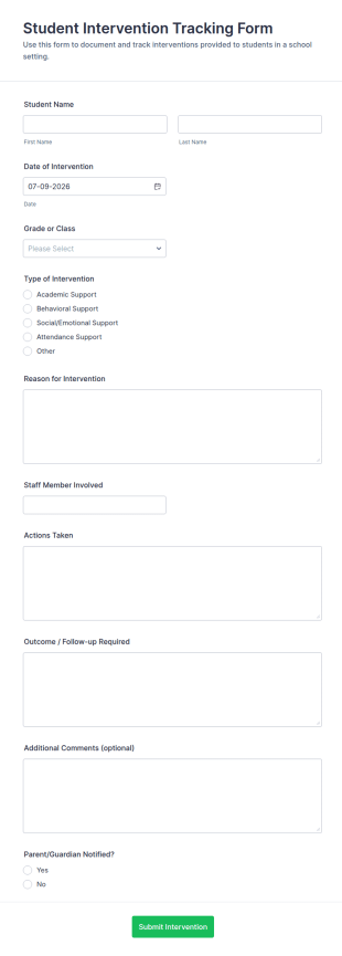 Student Intervention Tracking Form Template