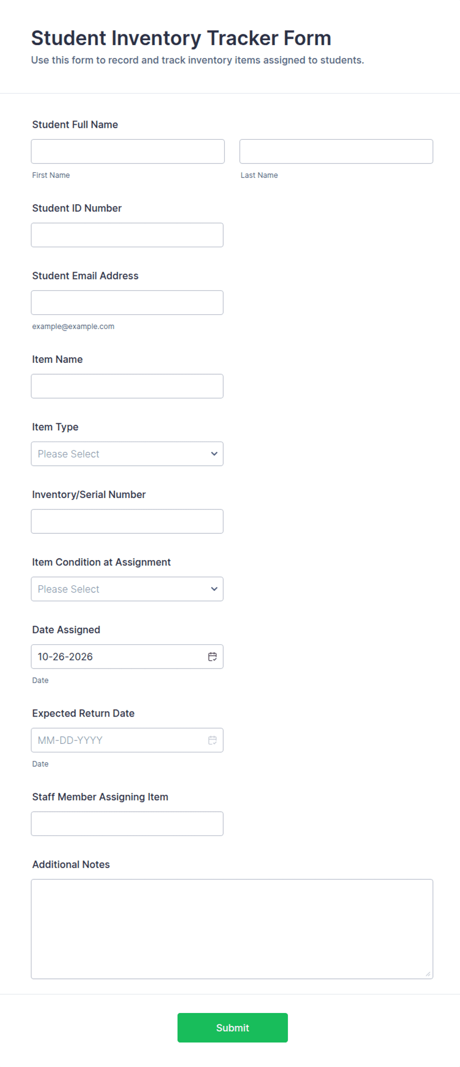 Student Inventory Tracker Form Template | Jotform