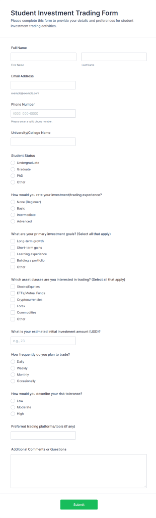Student Investment Trading Form Template