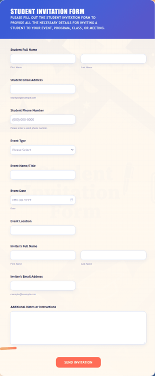 Student Invitation Form Template