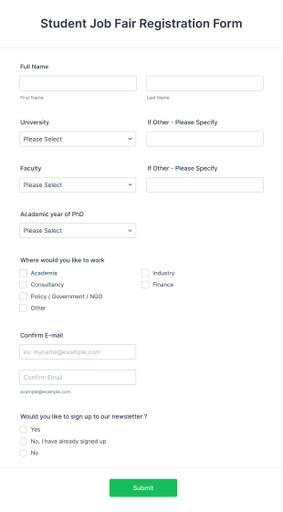 Student Job Fair Registration Form Template